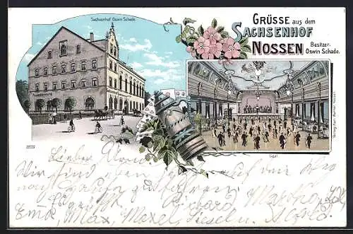 Lithographie Nossen, Gasthaus Sachsenhof, Bes. Oswin Schade