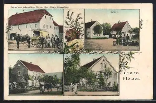 AK Plotzen i. Sa., Gasthaus zum weissen Ross, Molkerei