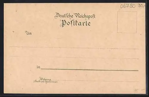 Lithographie Zörbig, Schule, Kriegerdenkmal, Schloss, Kaiserl. Postamt, Kurzestrasse