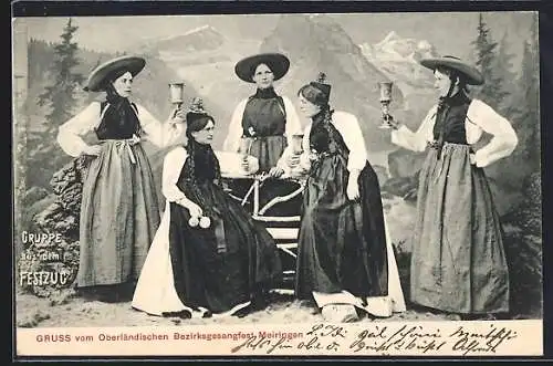 AK Meiringen, Oberländisches Bezirksgesangsfest, Fünf Frauen in Trachten