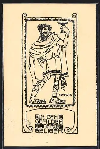 Künstler-AK sign. Hendrick: Römer hebt ein Weinglas, Jugendstil