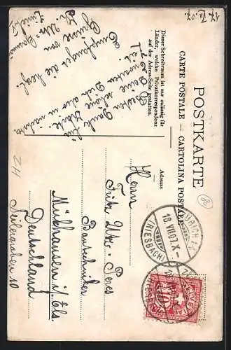 AK Zürich, Schützenfest 1907, Dame in Tracht am Fenster