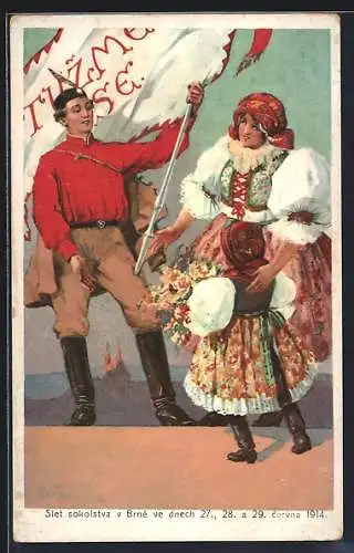 AK Sokol 1914, Mädchen bringt einem Athleten Blumen