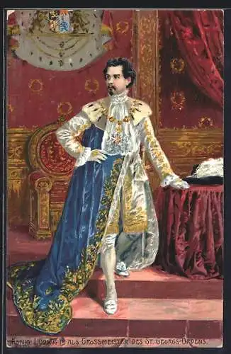 Künstler-AK Fritz Bergen unsign.: König Ludwig II. als Grossmeister des St. Georgs-Ordens