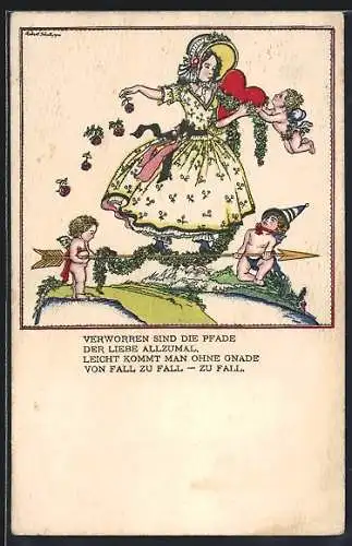 Künstler-AK Robert Philippi: Verworren sind die Pfade der Liebe..., Junge Frau mit grossem Herz