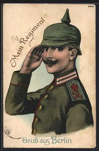 AK Soldat in Uniform mit Garde Regimentsabzeichen und Pickelhaube