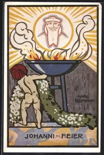 Künstler-AK sign. Karl Reimann: München-Haidhausen, Johanni-Feier 1914, Portrait Gutenberg