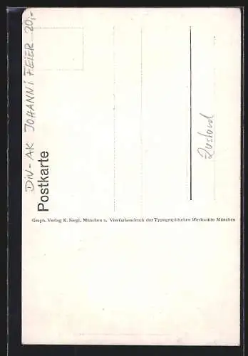 Künstler-AK sign. Karl Reimann: München-Haidhausen, Johanni-Feier 1914, Portrait Gutenberg