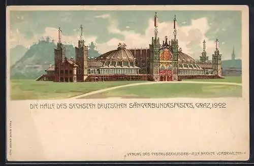Lithographie Graz, Halle des 6. Deutschen Sängerbundesfestes 1902