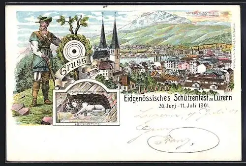 Lithographie Luzern, Eidgenössisches Schützenfest 1901, Löwendenkmal