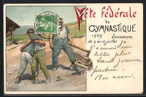 Künstler-AK Lausanne, Fête Fédérale de Gymnastique 1909, Ringer