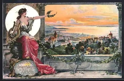 AK Bregenz, VI. Voralberger Sänger-Bundesfest 20.-22. Juli 1907, Blick auf die Stadt