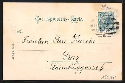 AK Graz, VI. Deutsches Sängerbundes-Fest 1902, Blick auf die Stadt, Wappen