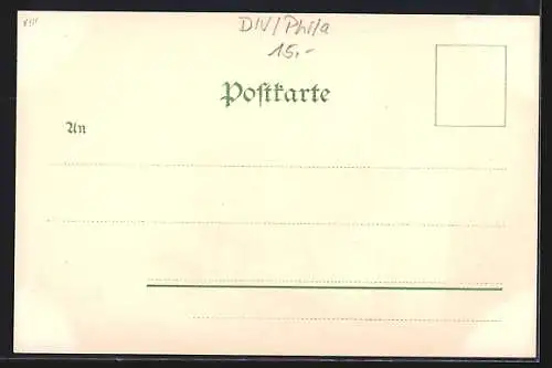 Lithographie Die Königin der Marken, Königin mit Briefmarke als Gesicht