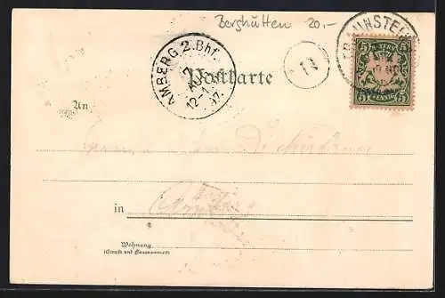 Lithographie Hochfelln-Haus, Hochfelln-Kirchlein, Brünling-Alm