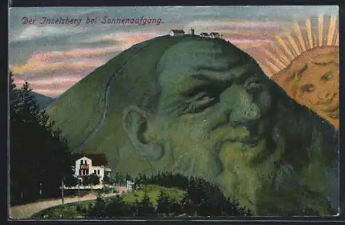 Künstler-AK Inselsberg, Der Inselsberg bei Sonnenaufgang, Berg mit Gesicht / Berggesichter