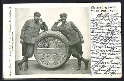 AK Distanz-Fassroller Wien-Paris 1900, F. Enzmann und J. Trebsche