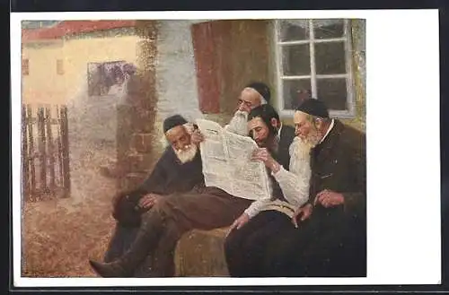 Künstler-AK Jüdische Männer lesen in der Zeitung