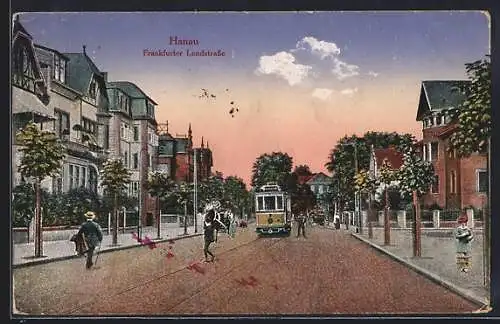 AK Hanau, Strassenbahn in der Frankfurter Landstrasse