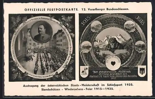AK Feldkirch, 12. Vorarlberger Bundesschiessen 1935 der Schützengilde, Standschützen-Wiedersehens-Feier 1915-1935