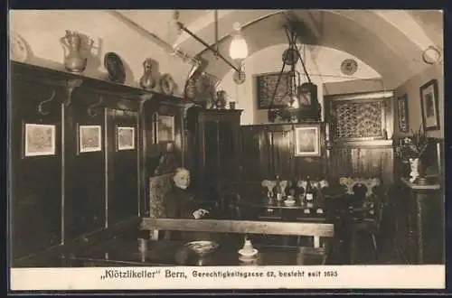 AK Bern, Innenansicht vom Gasthaus Klötzlikeller in der Gerechtigkeitsstrasse 62
