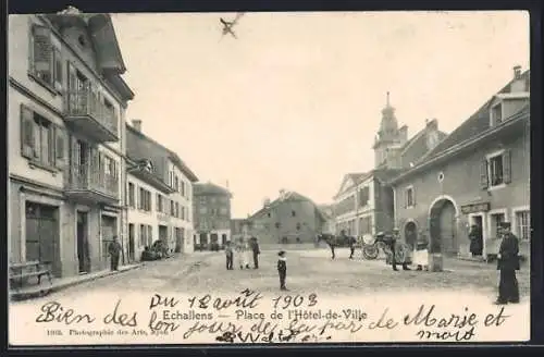 AK Echallens, Place de l`Hotel-de-Ville