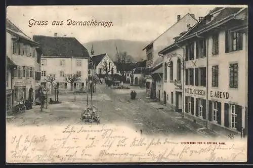 AK Dornachbrugg, Strassenpartie mit Hotel Ochsen von E. Abend