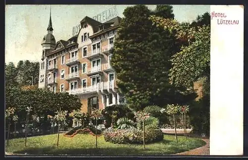 AK Weggis, Hotel Lützelau mit Garten