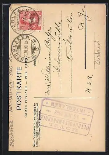 Lithographie Interlaken, Grand Hotel Metropole & Monopole