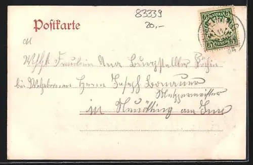 AK Chieming, Räfner`s Gasthof, Blick zur Kirche, Totalansicht