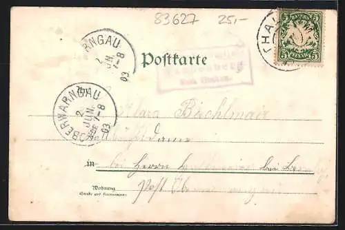 Lithographie Oberwarngau, Gasthaus Taubenberg, Aussichtsturm