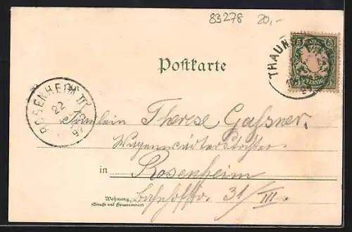 Lithographie Traunstein, Hotel Wildbad Empfing, Kurhaus, Ruhpolding
