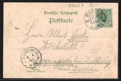 Lithographie Werl, Franziskaner Kloster, Panorama