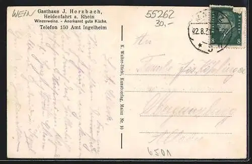 AK Heidenfahrt a. Rhein, Gasthaus J. Herzbach, Flusspartie