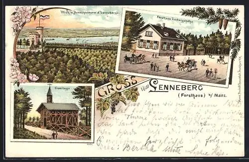 Lithographie Mainz-Lenneberg, Gasthof Forsthaus Ludwigshöhe, Eremitage