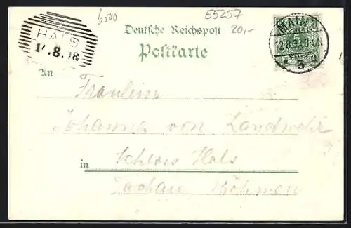 Lithographie Mainz-Lenneberg, Gasthof Forsthaus Ludwigshöhe, Eremitage