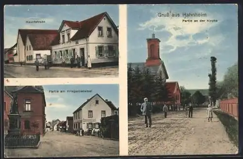 AK Hahnheim, Hauptstrasse, Kirche, Kriegerdenkmal