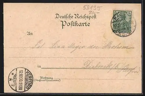 Lithographie Haspe, Krankenhaus, Kriegerdenkmal, Kirche, Totalansicht
