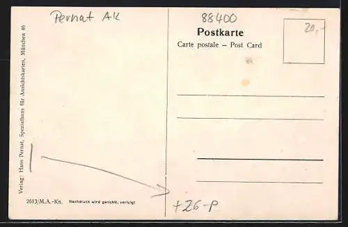 Künstler-AK sign. Hans Pernat: Rindenmoos, Ortspartie, Totalansicht vom Feld aus