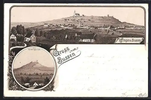 Lithographie Offingen / Bussen, Ortsansicht mit Bussen