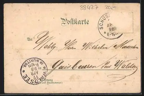 Lithographie Schussenried, Rat- und Schulhaus, Heil- und Pflegeanstalt, Torhaus