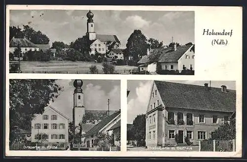 AK Hofendorf / Neufahrn, Ortspartie mit Kirche, Strassenpartie mit Gasthaus