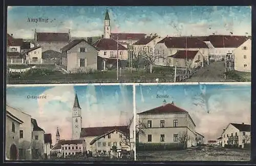 AK Ampfing, Blick zur Kirche, Schule, Totalansicht