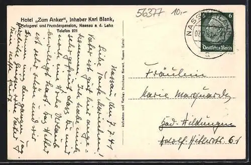 AK Nassau a. d. Lahn, Hotel zum Anker, Inh. Karl Blank