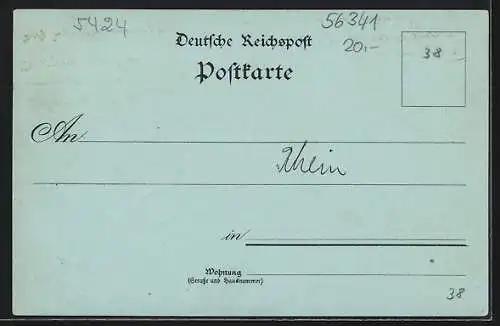 Mondschein-Lithographie Bornhofen, Blick auf die Kirche, Raddampfer vor der Ortschaft