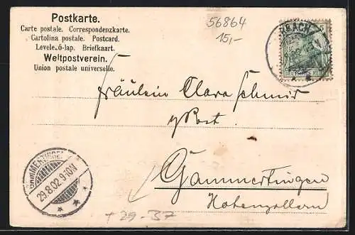 Passepartout-Lithographie Bad Bertrich, Totalansicht vom Berg aus, Wappen