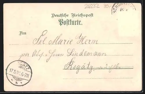 Lithographie Schönkirchen i. H., Gasthaus zum Landhause mit Garten und Kegelbahn