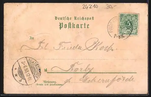 AK Gettorf b. Kiel, Bahnhof, Marktplatz mit Kaiserdenkmal, Herrenstrasse, Eichstrasse mit Bismarck-Denkmal