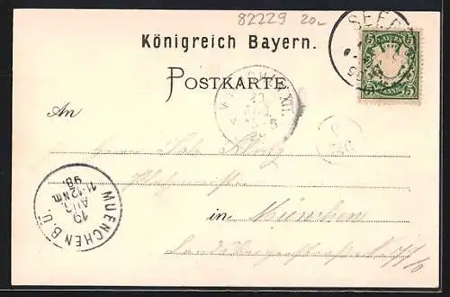 Lithographie Seefeld / Pilsensee, Gasthaus zur Post, Blick zum Schloss