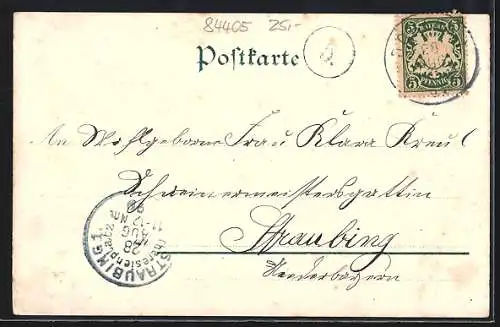 Lithographie Dorfen / Obb., Pfarrkirche mit Priesterhaus, Totalansicht